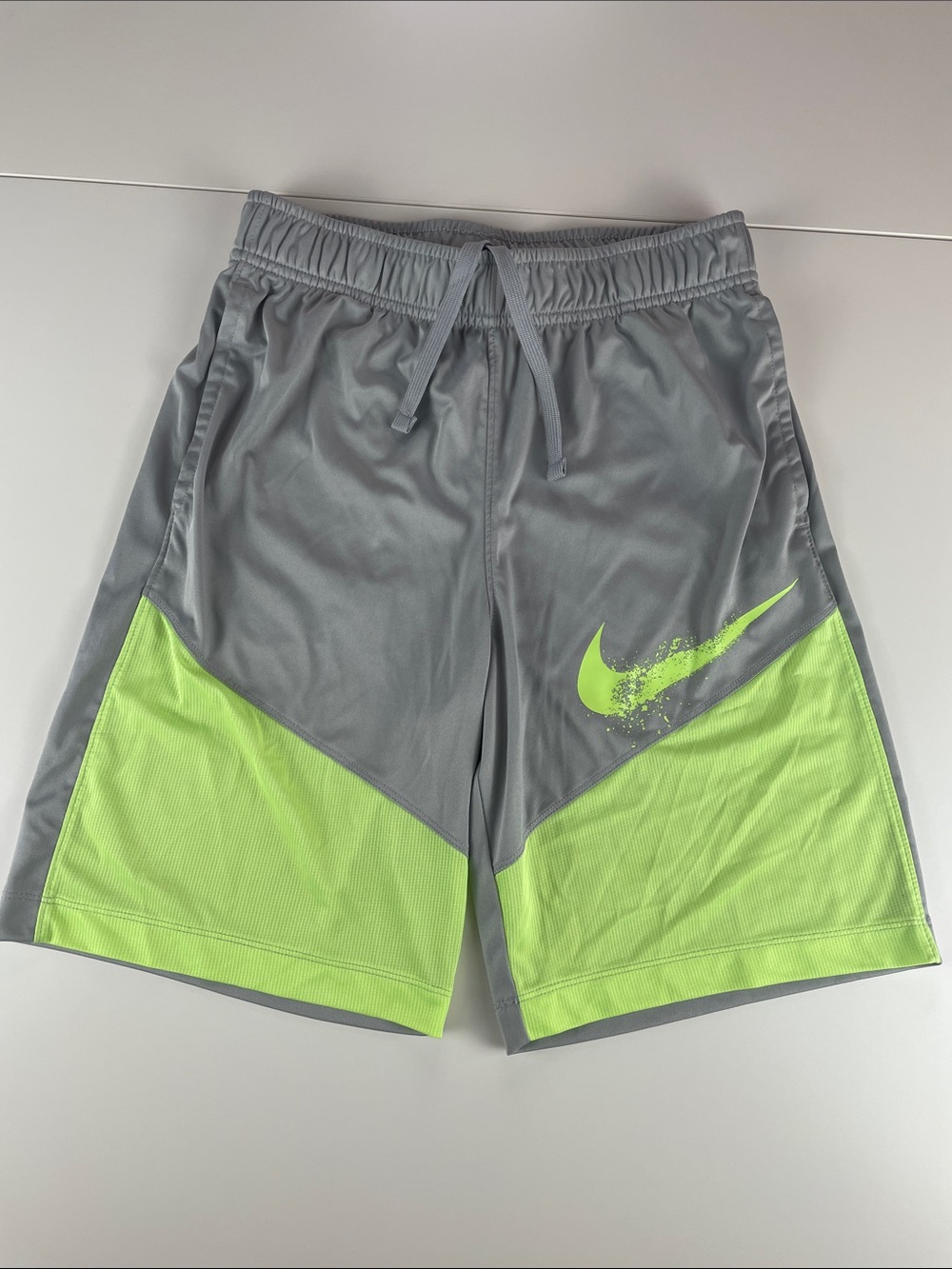 Nike Gray and Volt Boys Athletic Shorts